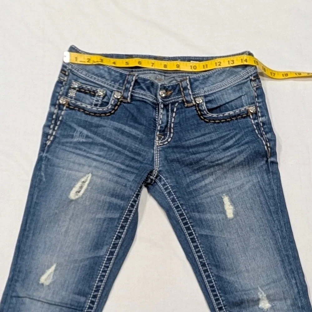 Miss Me Cuffed Skinny Distressed Rhinestone Jeans JS5014CK87 Blue Size 27